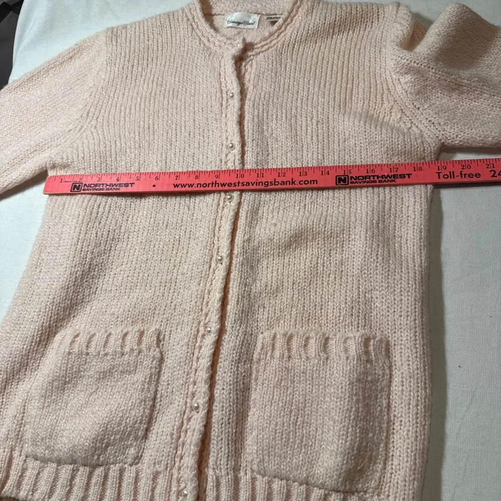 VTG Carriage Court Womens Cardigan Sweater Pink Pearl Button Knit Size‎ Medium - Picture 5 of 8